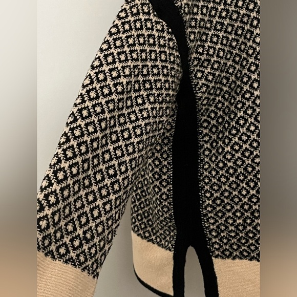 J. Jill Mock Neck Cotton Blend Knit Sweater Black Cream Large - Picture 7 of 7